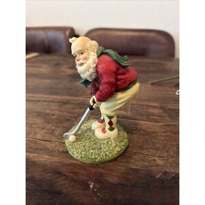 Santa's Workbench Handpainted Ceramic Santa Claus Golfing Figurine 5"